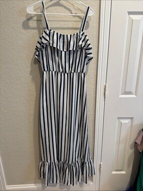 Betsey Johnson Navy and White Striped Ruffle Sundress
